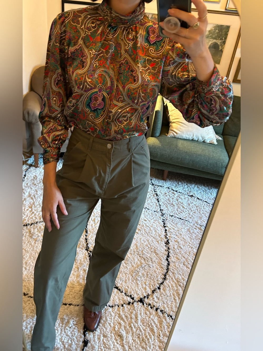 Vintage High-Neck Blouse with Covered Buttons!
